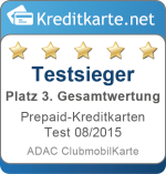 Gesamtwertung 3. Platz Prepaid-Kreditkarten Test 2015 ADAC Clubmobilkarte