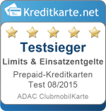 Sieger Kategorie Limits und Entgelte Prepaid-Kreditkarten Test 2015 ADAC ClubmobilKarte