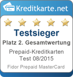Gesamtwertung 2. Platz Prepaid-Kreditkarten Test 2015 Fidor Prepaid MasterCard