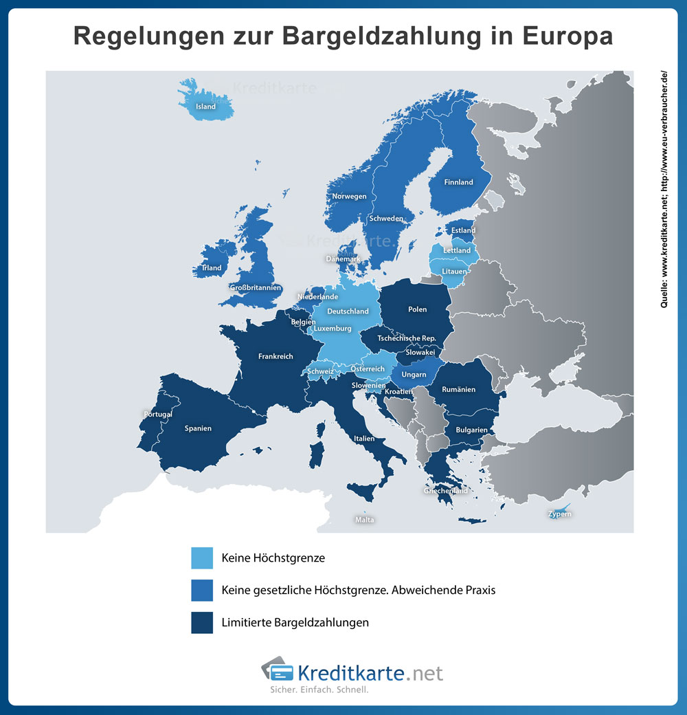 Bargeld in Europa: Limits für Bargeldzahlungen in den europäischen Staaten 2016