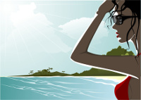 Komikzeichnung: Frau mit Brille blickt Richtung Meer