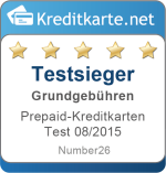 Sieger Kategorie Grundgebuehren Prepaid-Kreditkarten Test 2015 Number26 MasterCard