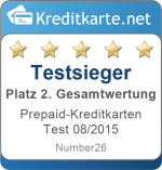 Gesamtwertung 2. Platz Prepaid-Kreditkarten Test 2015 Number26 MasterCard